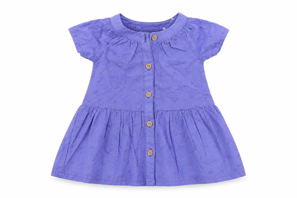 Marks and Spencer Baby Blue Cotton A-Line Size 0-3 Months Round Neck Button - Embroidered