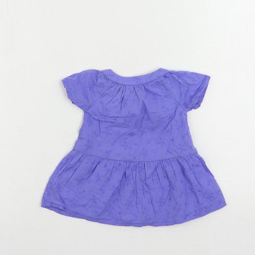 Marks and Spencer Baby Blue Cotton A-Line Size 0-3 Months Round Neck Button - Embroidered