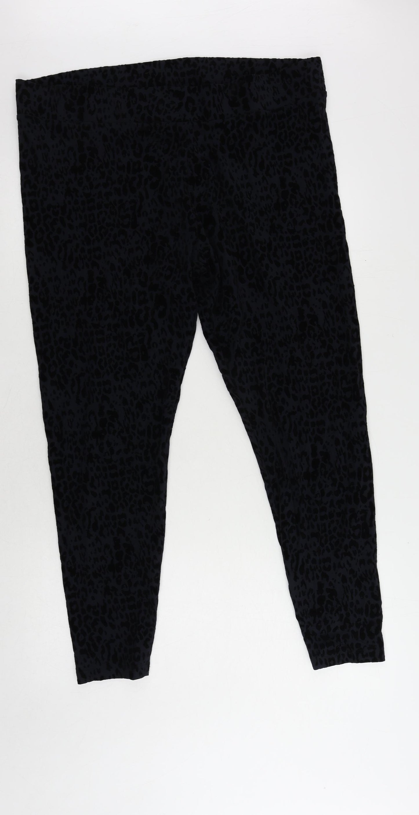 Marks and Spencer Womens Blue Animal Print Cotton Carrot Leggings Size 20 L28 in - Elastic Waist