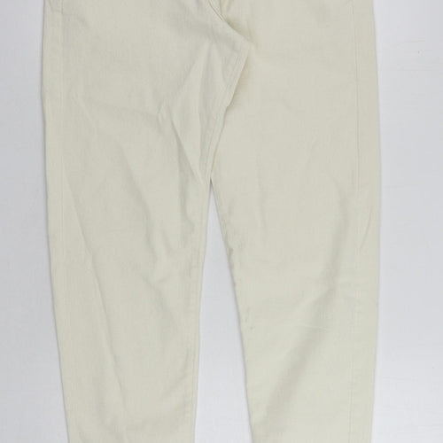 Marks and Spencer Womens Ivory Cotton Trousers Size 32 in L33 in Regular Button