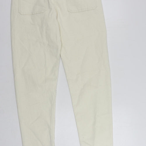 Marks and Spencer Womens Ivory Cotton Trousers Size 32 in L33 in Regular Button