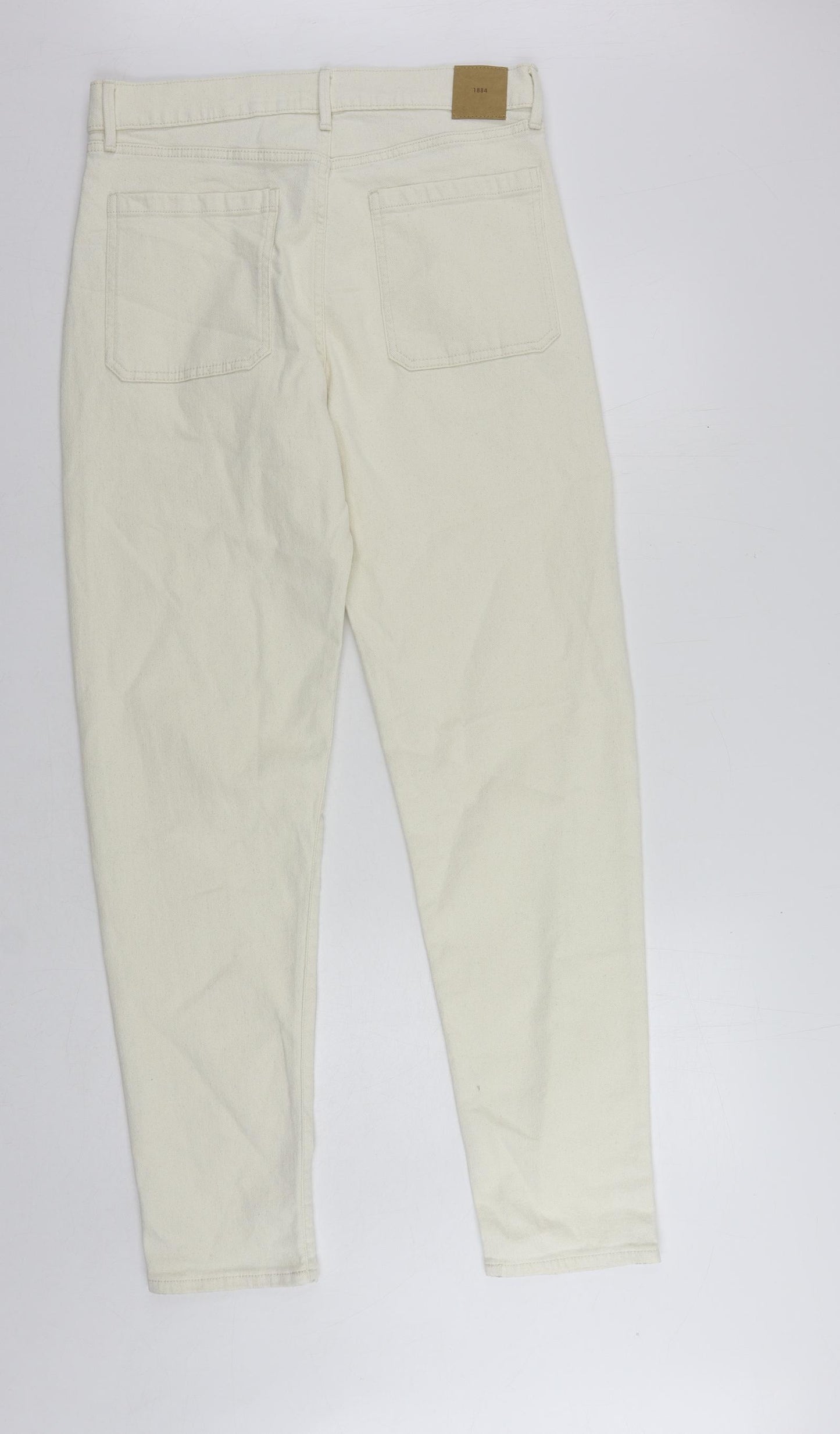 Marks and Spencer Womens Ivory Cotton Trousers Size 32 in L33 in Regular Button