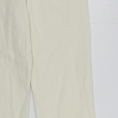 Marks and Spencer Womens Ivory Cotton Trousers Size 32 in L33 in Regular Button