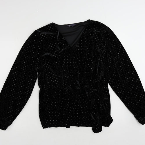Marks and Spencer Womens Black Polyester Wrap Blouse Size 20 V-Neck - Studded