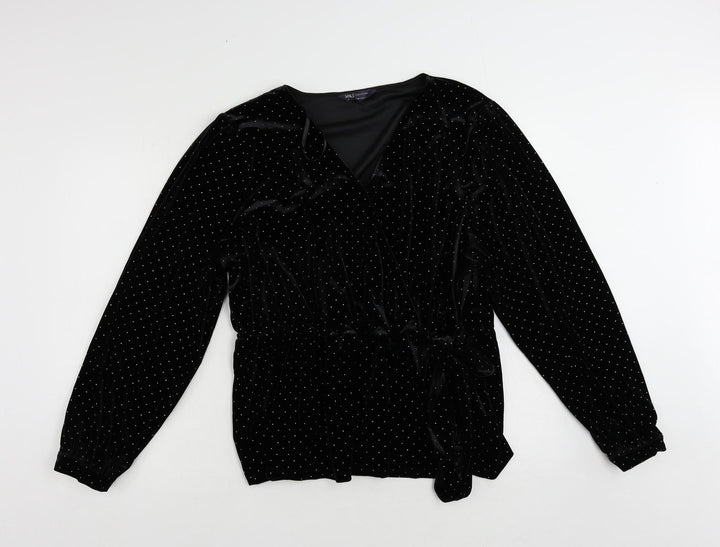 Marks and Spencer Womens Black Polyester Wrap Blouse Size 20 V-Neck - Studded
