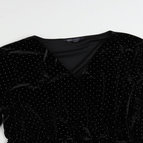Marks and Spencer Womens Black Polyester Wrap Blouse Size 20 V-Neck - Studded