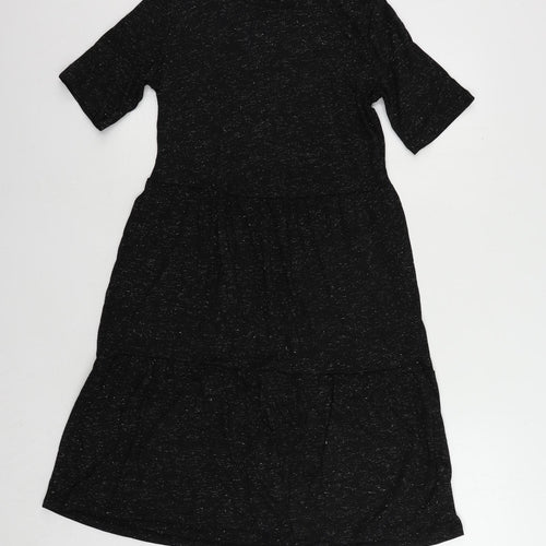 Marks and Spencer Womens Black Polyester T-Shirt Dress Size 8 Crew Neck Pullover - Glitter