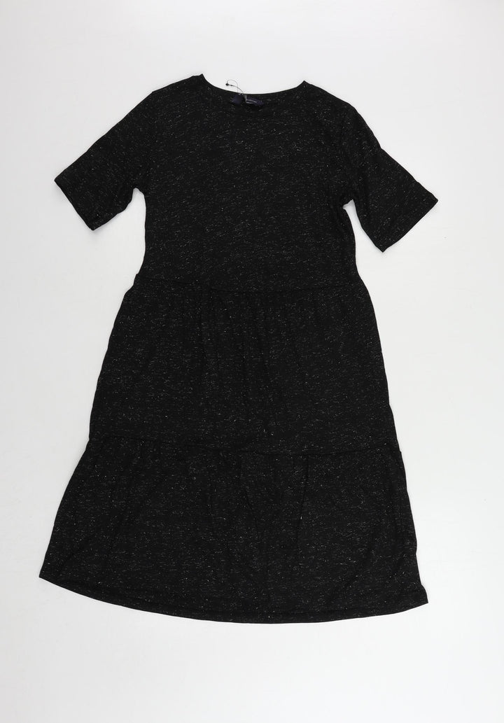 Marks and Spencer Womens Black Polyester T-Shirt Dress Size 8 Crew Neck Pullover - Glitter