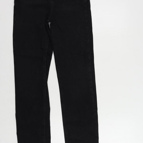Marks and Spencer Womens Black Cotton Straight Jeans Size 8 L34 in Regular Zip - Rhinestone