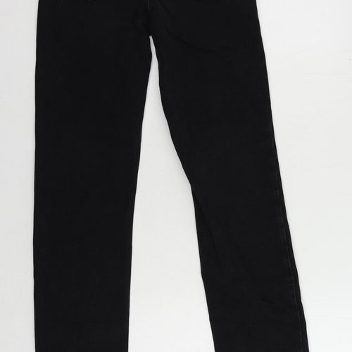 Marks and Spencer Womens Black Cotton Straight Jeans Size 8 L34 in Regular Zip - Rhinestone