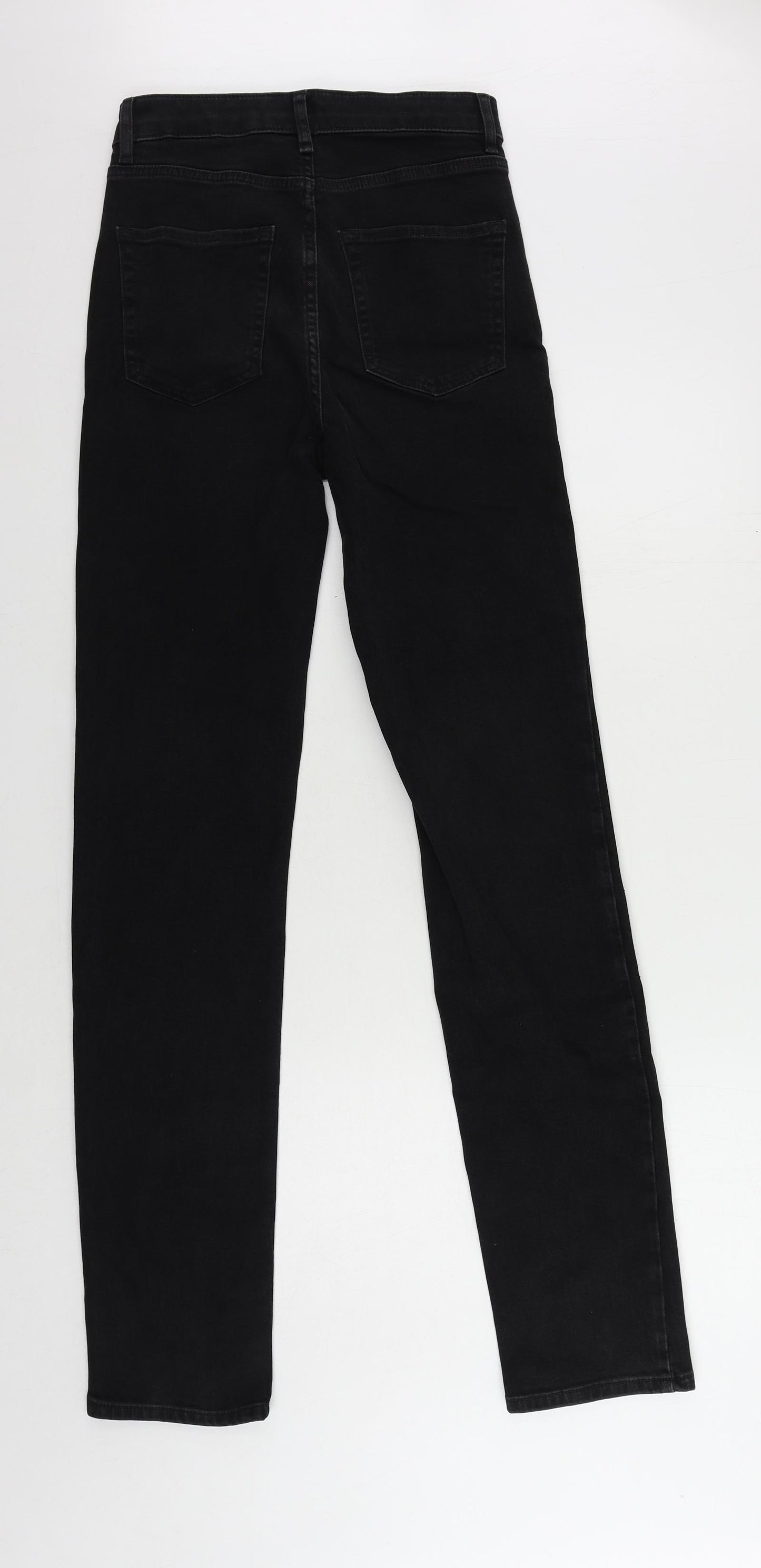 Marks and Spencer Womens Black Cotton Straight Jeans Size 8 L34 in Regular Zip - Rhinestone