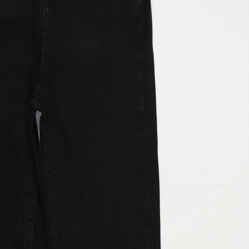 Marks and Spencer Womens Black Cotton Straight Jeans Size 8 L34 in Regular Zip - Rhinestone
