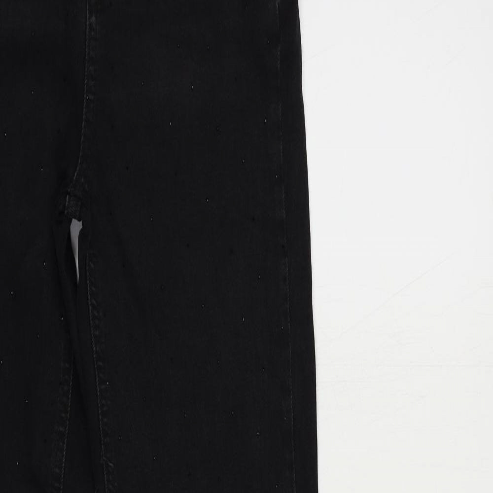 Marks and Spencer Womens Black Cotton Straight Jeans Size 8 L34 in Regular Zip - Rhinestone