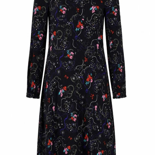 Marks and Spencer Womens Black Geometric Viscose A-Line Size 10 V-Neck Zip