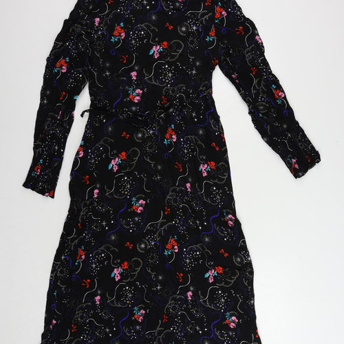 Marks and Spencer Womens Black Geometric Viscose A-Line Size 10 V-Neck Zip