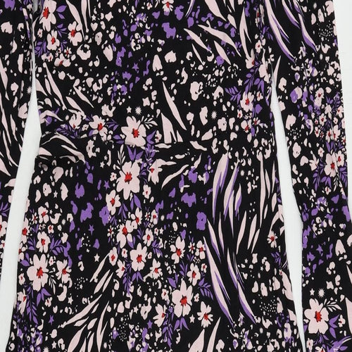 Marks and Spencer Womens Black Geometric Viscose A-Line Size 8 Crew Neck