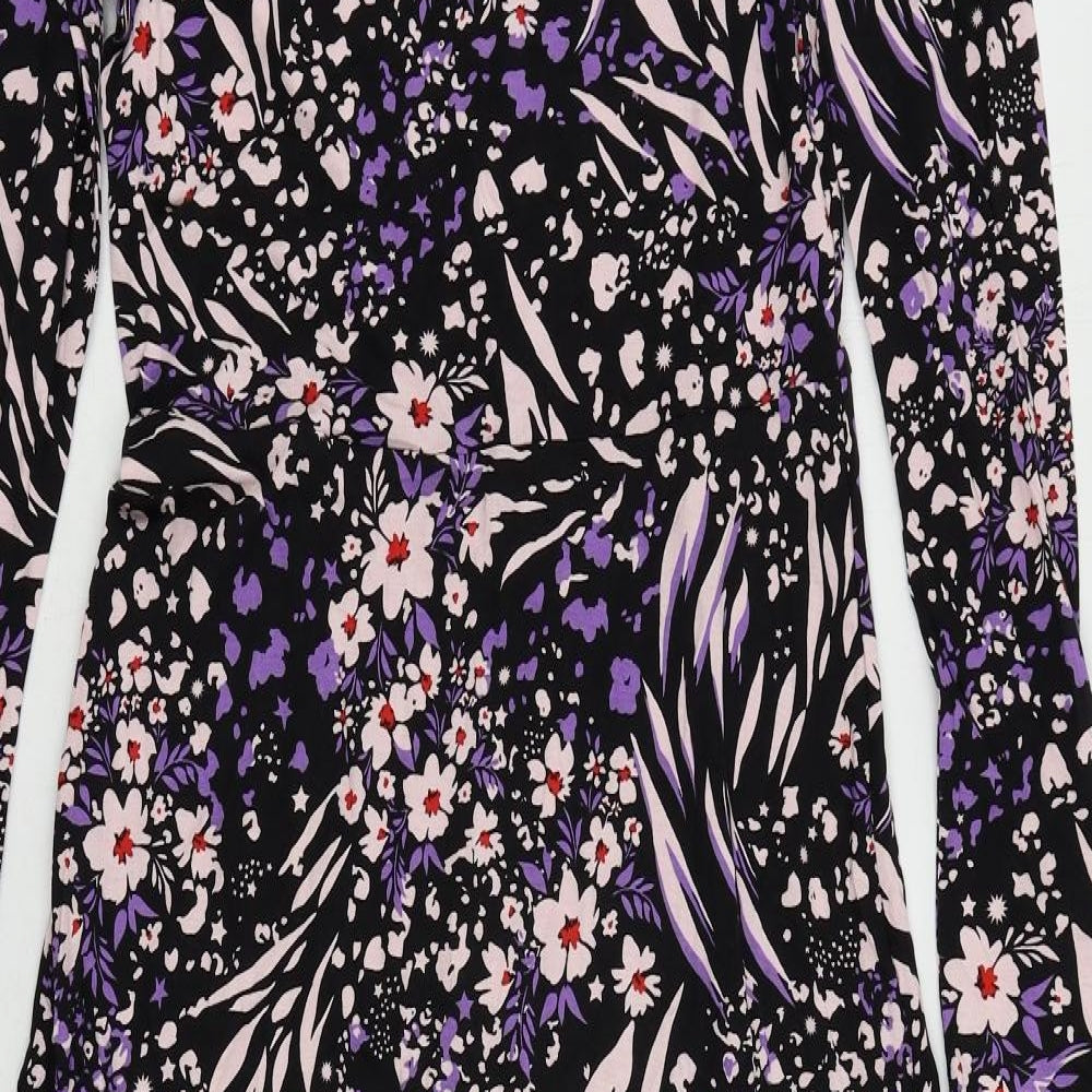 Marks and Spencer Womens Black Geometric Viscose A-Line Size 8 Crew Neck