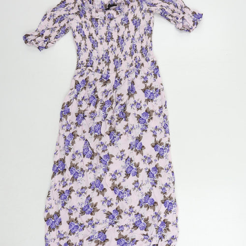 Topshop Womens Pink Floral Viscose A-Line Size 8 Off the Shoulder Pullover - Shirred