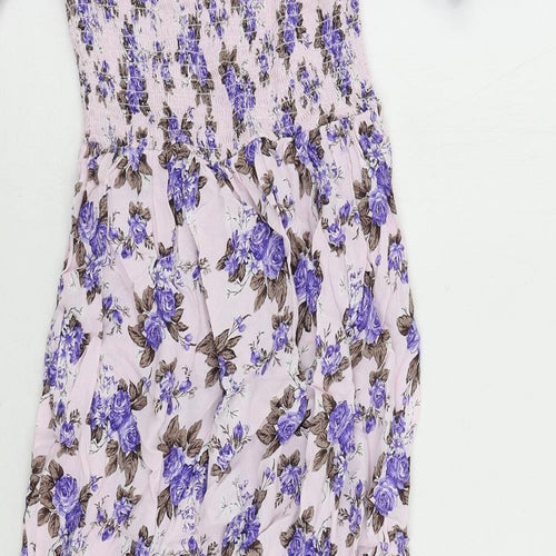 Topshop Womens Pink Floral Viscose A-Line Size 8 Off the Shoulder Pullover - Shirred
