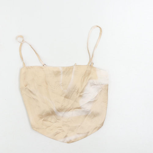 Stradivarius Womens Beige Polyester Cropped Tank Size M Square Neck - Shirred Back