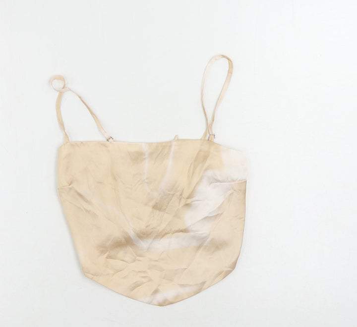 Stradivarius Womens Beige Polyester Cropped Tank Size M Square Neck - Shirred Back