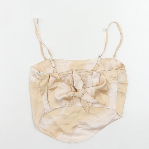 Stradivarius Womens Beige Polyester Cropped Tank Size M Square Neck - Shirred Back