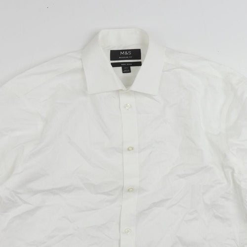 Marks and Spencer Mens White Striped Cotton Dress Shirt Size 15.5 Collared Button