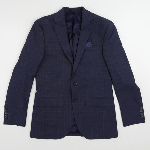 Marks and Spencer Mens Blue Plaid Polyester Jacket Suit Jacket Size 36 Regular