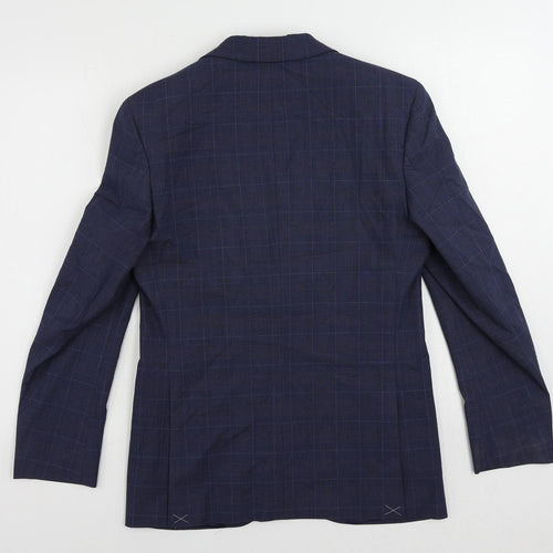 Marks and Spencer Mens Blue Plaid Polyester Jacket Suit Jacket Size 36 Regular