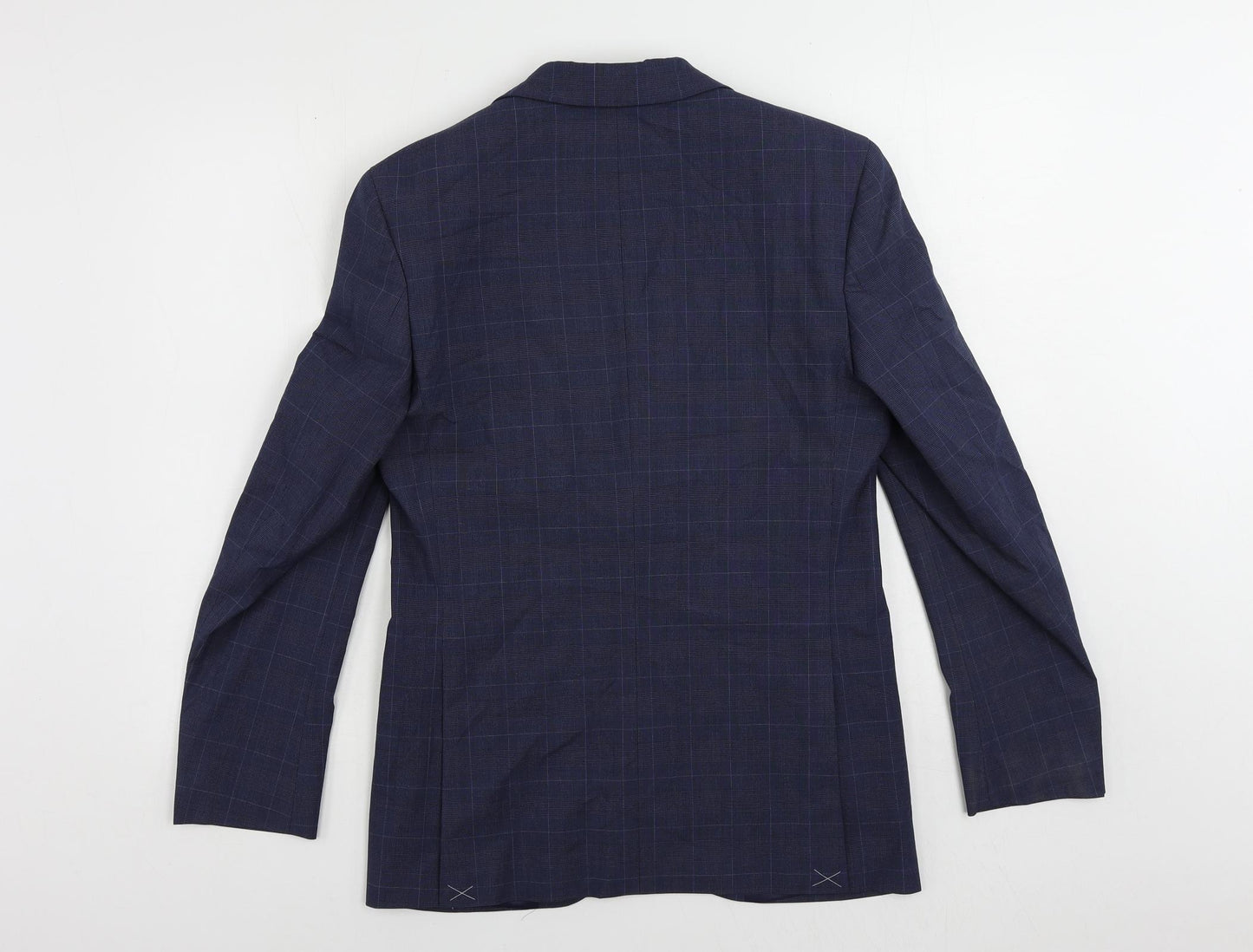 Marks and Spencer Mens Blue Plaid Polyester Jacket Suit Jacket Size 36 Regular