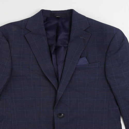 Marks and Spencer Mens Blue Plaid Polyester Jacket Suit Jacket Size 36 Regular