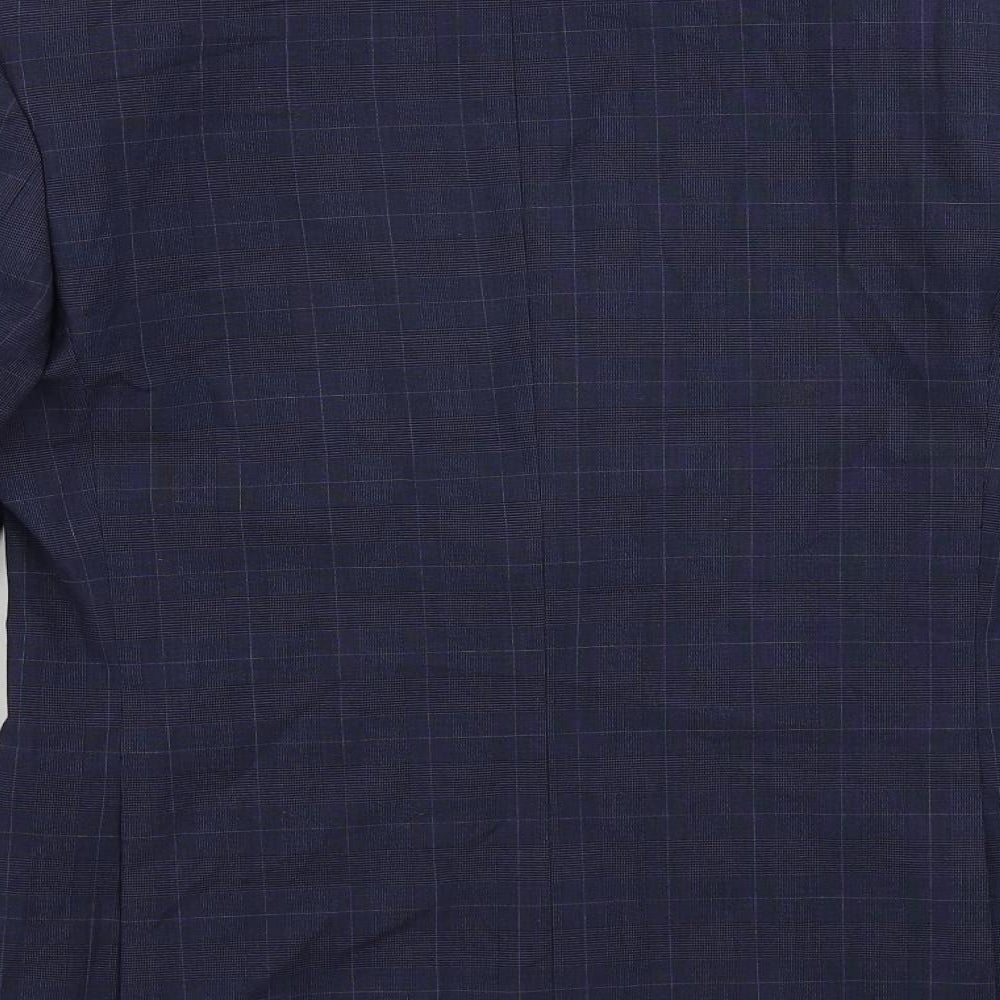 Marks and Spencer Mens Blue Plaid Polyester Jacket Suit Jacket Size 36 Regular