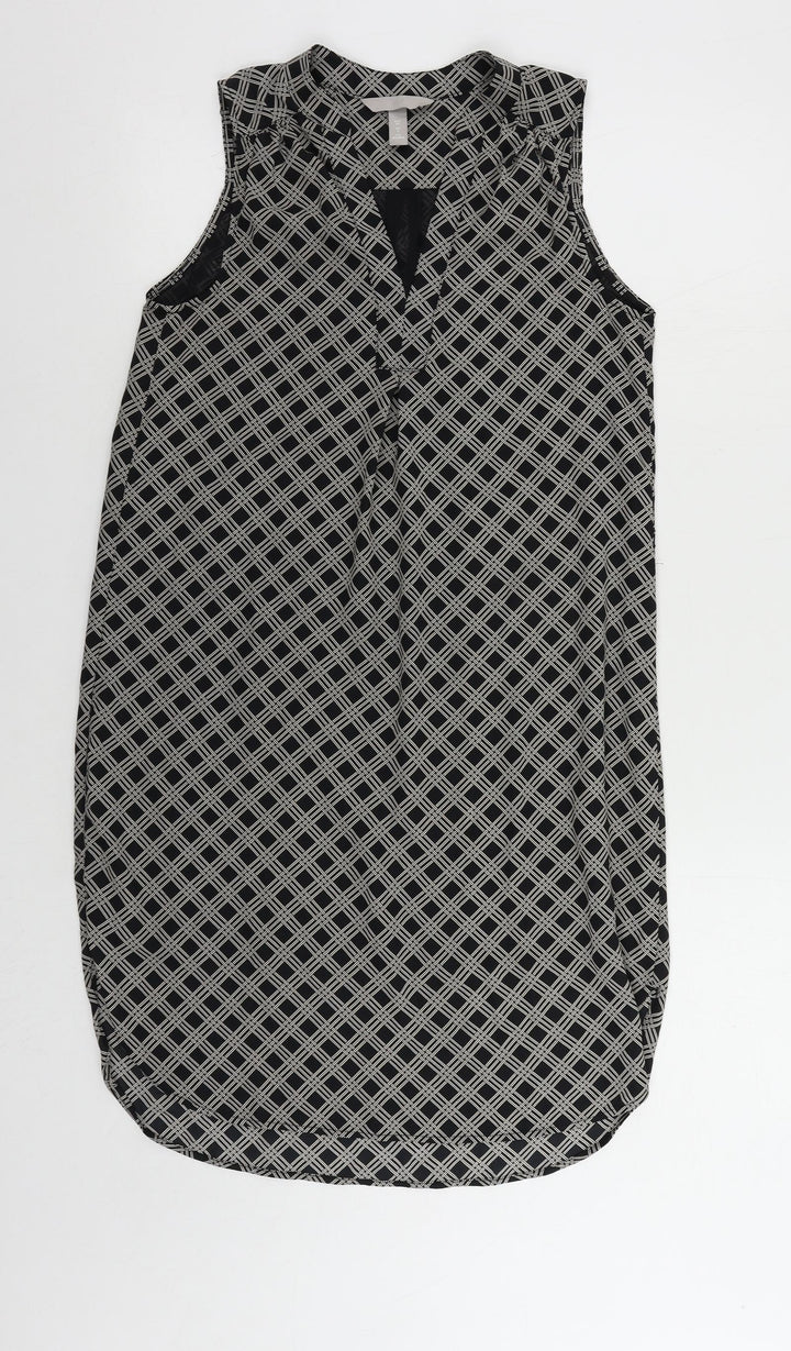 H&M Womens Black Geometric Polyester Shift Size 6 V-Neck Pullover