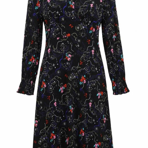 Marks and Spencer Womens Black Geometric Viscose A-Line Size 10 V-Neck Zip