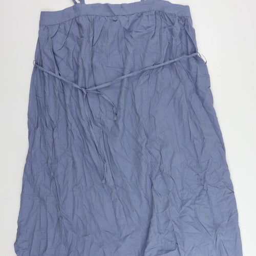 Marks and Spencer Womens Blue Linen Tank Dress Size 16 Square Neck Pullover