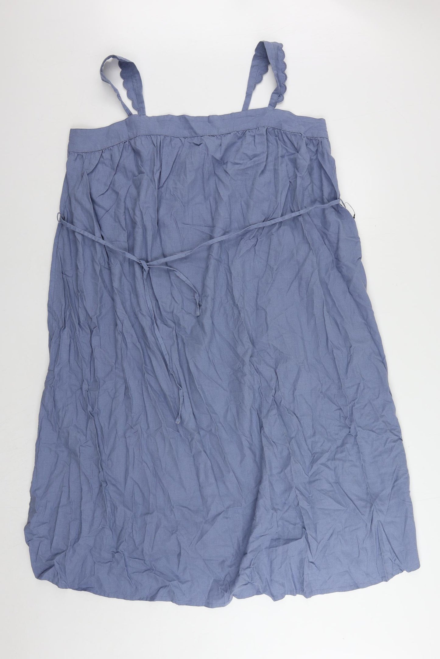 Marks and Spencer Womens Blue Linen Tank Dress Size 16 Square Neck Pullover