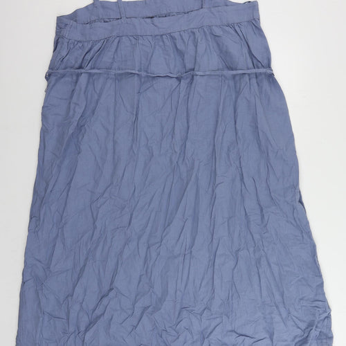 Marks and Spencer Womens Blue Linen Tank Dress Size 16 Square Neck Pullover