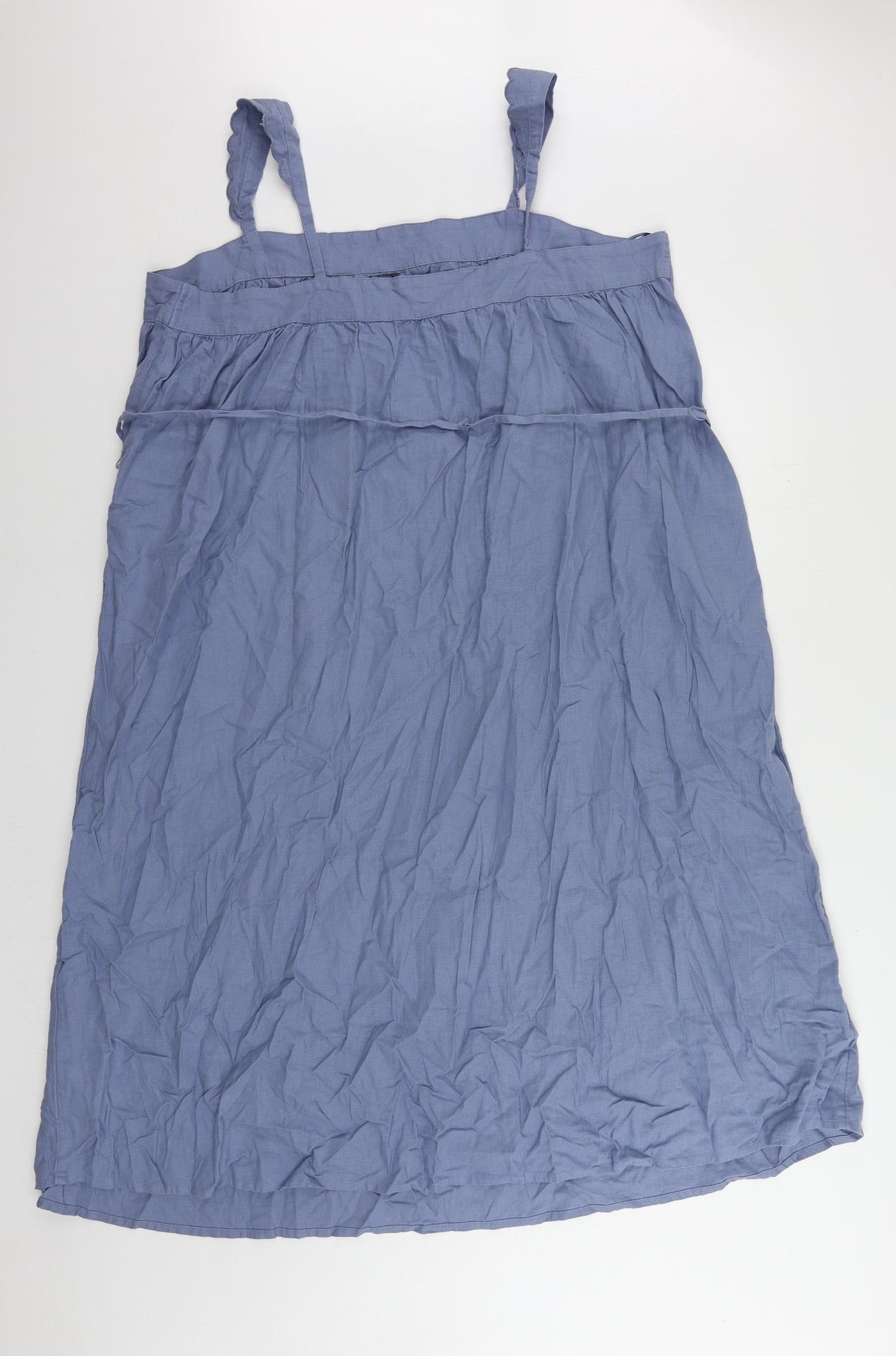Marks and Spencer Womens Blue Linen Tank Dress Size 16 Square Neck Pullover