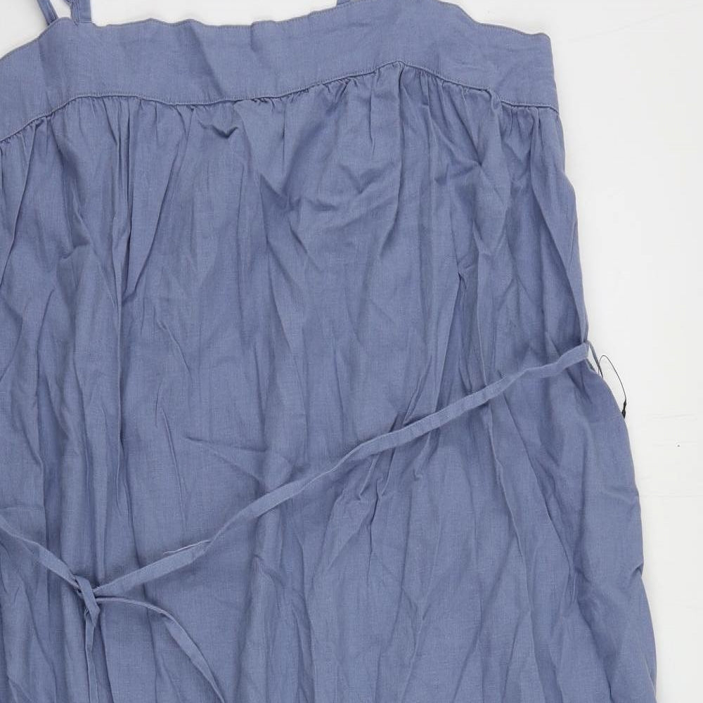 Marks and Spencer Womens Blue Linen Tank Dress Size 16 Square Neck Pullover