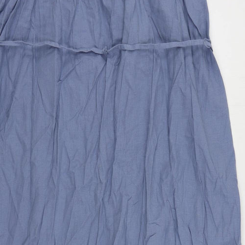 Marks and Spencer Womens Blue Linen Tank Dress Size 16 Square Neck Pullover