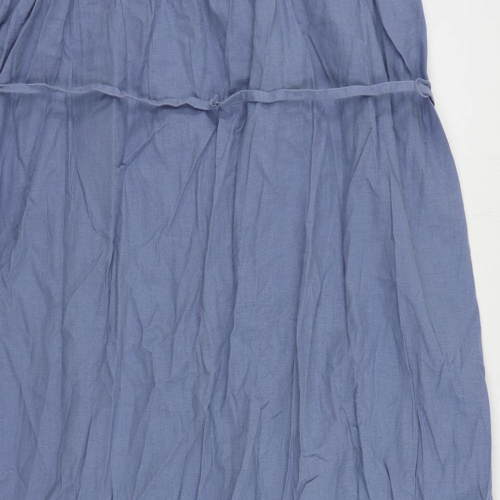 Marks and Spencer Womens Blue Linen Tank Dress Size 16 Square Neck Pullover