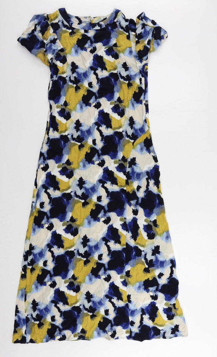 Marks and Spencer Womens Multicoloured Geometric Viscose A-Line Size 8 Round Neck Button