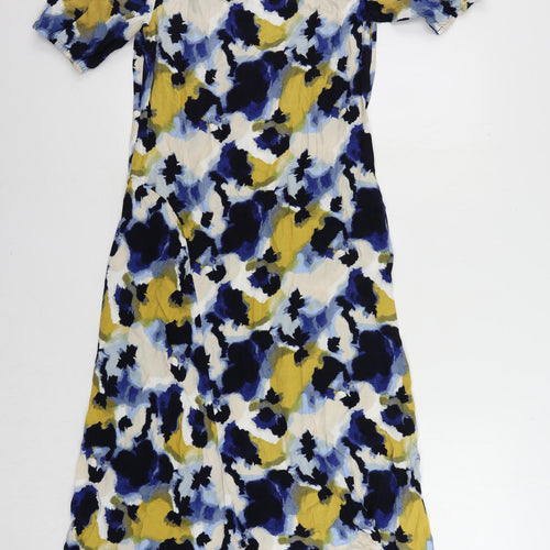 Marks and Spencer Womens Multicoloured Geometric Viscose A-Line Size 8 Round Neck Button