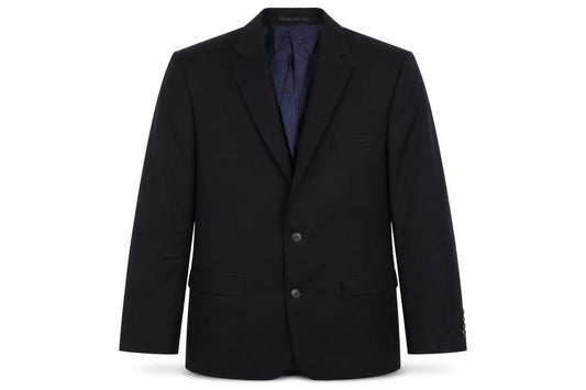 Front view of French Connection men’s blue polyester jacket suit jacket, size 38, regular