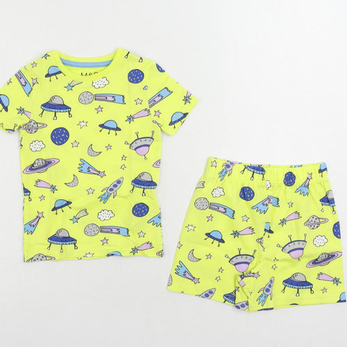 Marks and Spencer Baby Yellow Geometric Cotton Set Pyjama Set Size 18-24 Months Pullover - Space Print