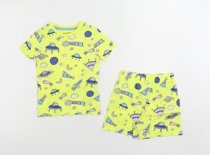 Marks and Spencer Baby Yellow Geometric Cotton Set Pyjama Set Size 18-24 Months Pullover - Space Print