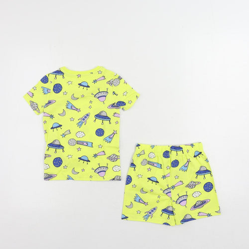 Marks and Spencer Baby Yellow Geometric Cotton Set Pyjama Set Size 18-24 Months Pullover - Space Print