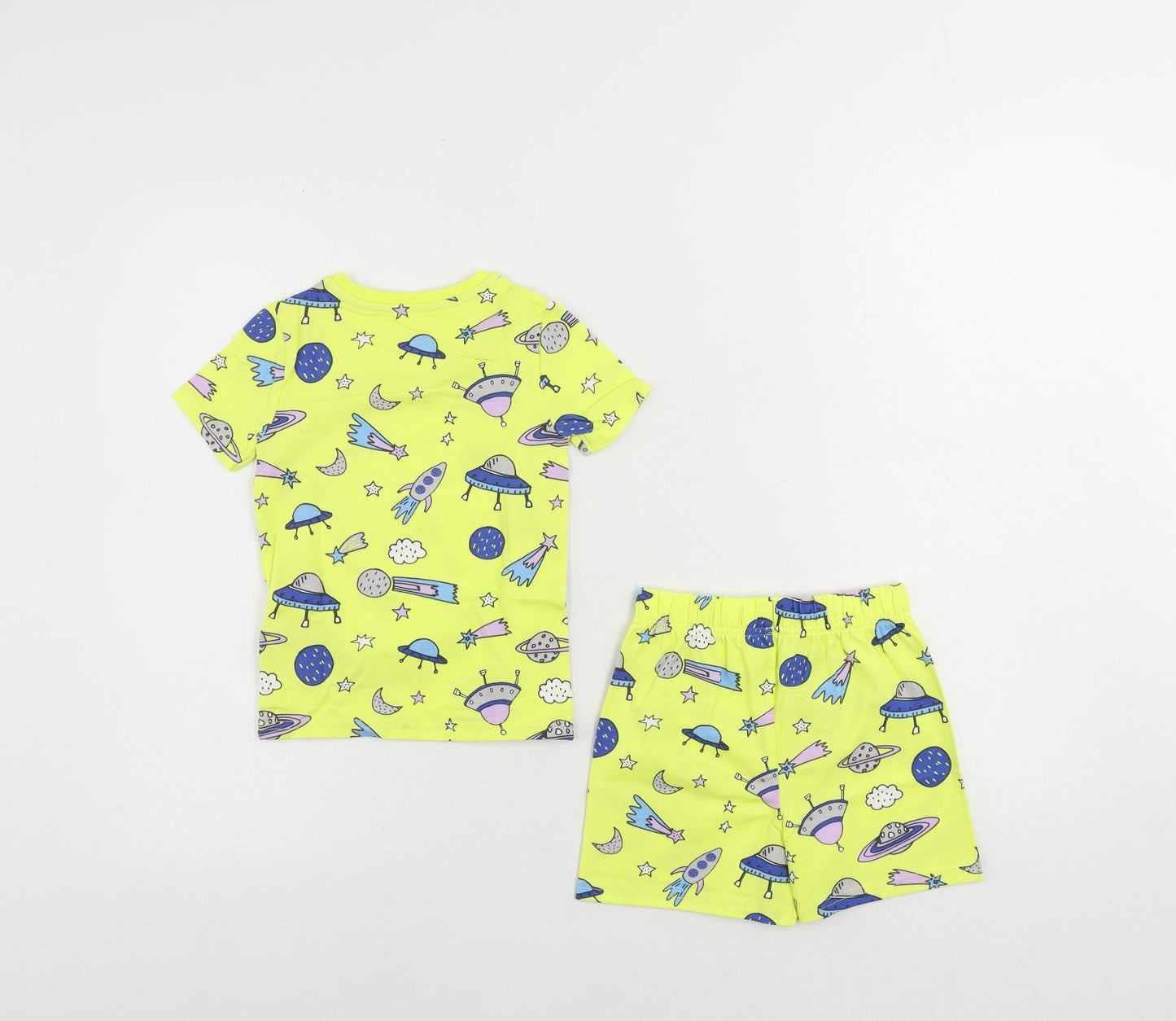 Marks and Spencer Baby Yellow Geometric Cotton Set Pyjama Set Size 18-24 Months Pullover - Space Print