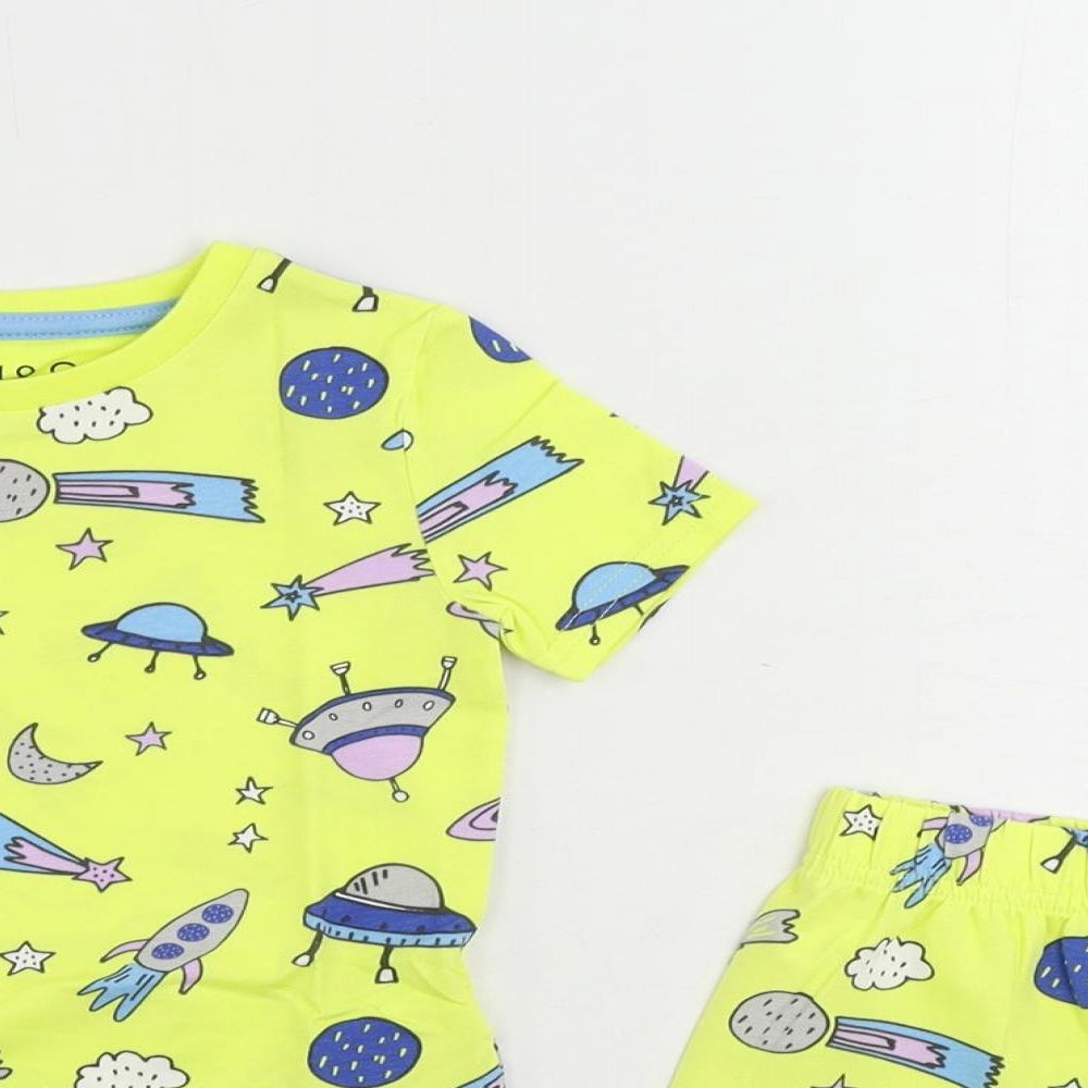 Marks and Spencer Baby Yellow Geometric Cotton Set Pyjama Set Size 18-24 Months Pullover - Space Print