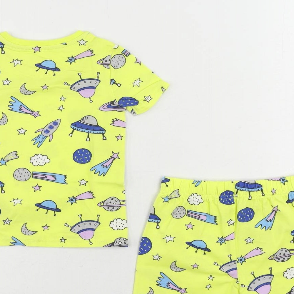 Marks and Spencer Baby Yellow Geometric Cotton Set Pyjama Set Size 18-24 Months Pullover - Space Print